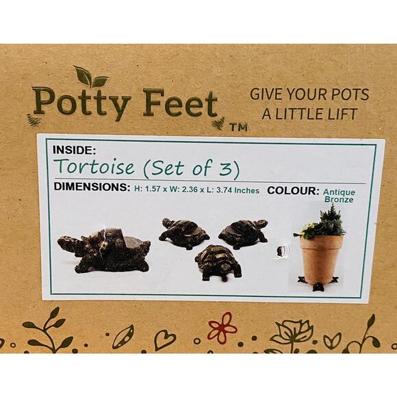 Set of 3 Potty Feet Antique Bronze Color Tortoise Plant Pot Risers - Picture 2 of 6